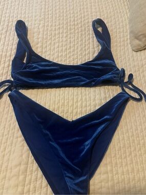 Lovers + Friends Deep Blue Velvet Bikini Set